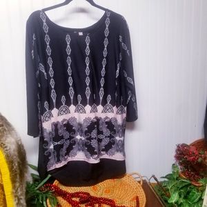 ROZ & ALI BOHO PAISLEY TOP SIZE 2X